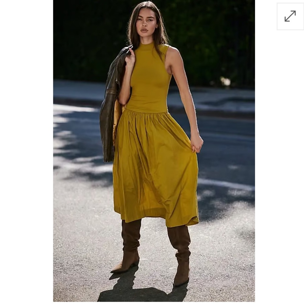 NWOT Free People Pepita Midi Dress in Green XS